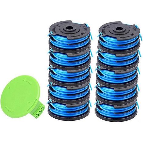 Compatible avec les tondeuses à gazon Greenworks 2101602 et 2101602A (référence 2900719) : 10 bobines de fil avec 1 capuchon. (1/4)