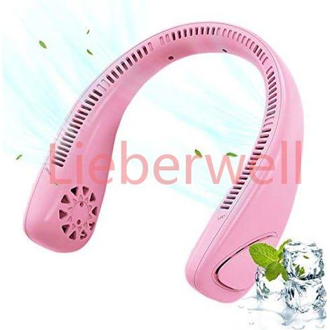 Ventilateur de cou portable USB rechargeable rose, sans pales silencieux pour sport voyage bureau extérieur (1/5)