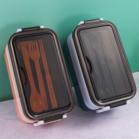 Boîte à lunch à deux compartiments - compatible micro-ondes - boîte de conservation des aliments - boîte bento pour étudiants, enfants et employés de bureau - verte (1/4)