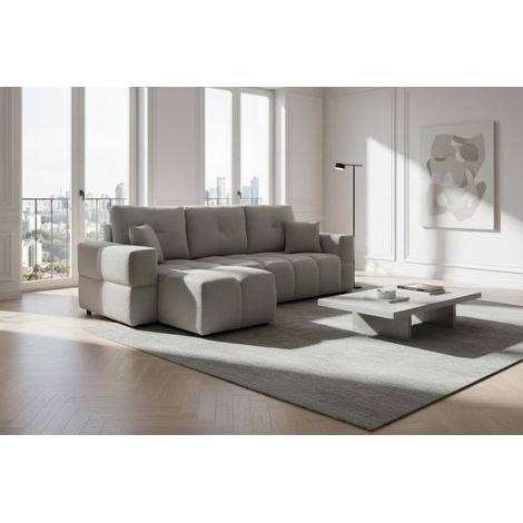 Ecksofa Schlafsofa Sofa DENISE in Stoff Centaur Grau Ottomane Links