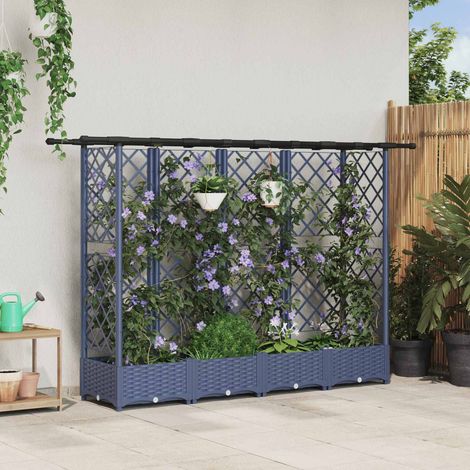Cama elevada con trellis y techo Gris 202,5 x 40 x 123 cm PP