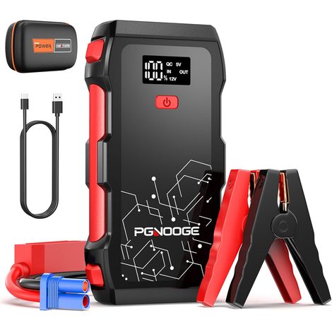 6000A 26800mAh Booster Batterie Voiture Pour toutes les voitures essence 12V et véhicules diesel jusqu'à 10L, écran digital, lampe torche, batterie externe USB (1/5)