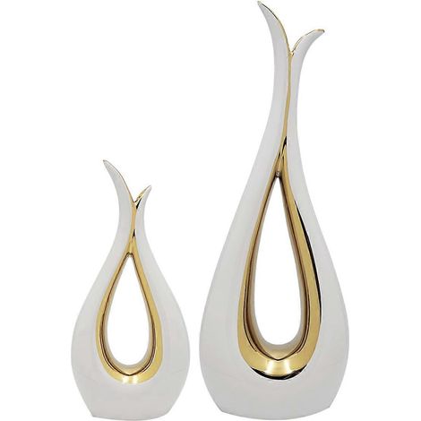 Vases décoratifs en céramique, lot de 2, style nordique, moderne et minimaliste, blanc et or. (1/5)