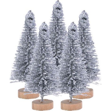 GARRYFIZH Sapins de Noël miniatures en soie de sisal et motif sapin de pin (5 pièces) [Argent - avec paillettes, 7 cm] (1/5)