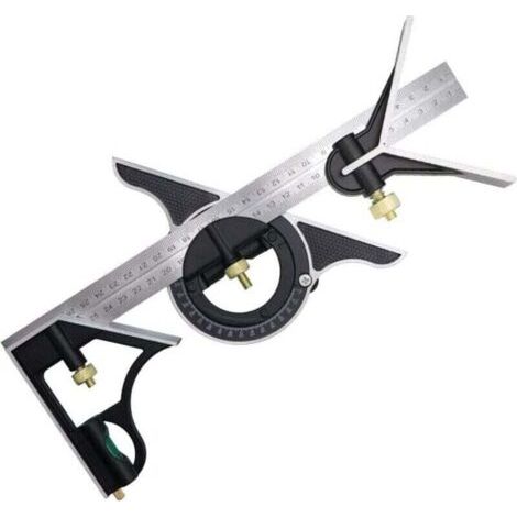 Équerre à Combinaison 300mm, Équerres de charpentier, Règle d'angle en Acier Inoxydable, Équerre Combinée avec Niveau à Bulle et Tire-Lignes Pratique, Idéal pour les travaux de menuiserie