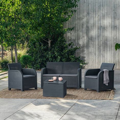 Dmora Set de Jardín Negro Antracita Sofá 3 Plazas y Mesa, Cojines Incluidos (1/5)