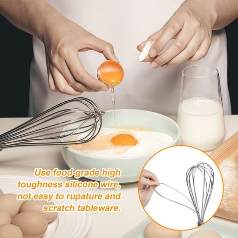 Küchenbesen + Silikonspatel/Pinsel – 1 Set, Edelstahl 20,3 cm + 25,4 cm + 30,5 cm – Transparent zum Kochen, Mischen und Schlagen (1/5)