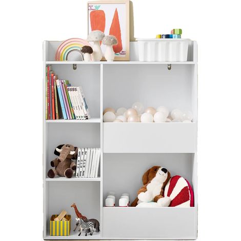 Bibliothèque pour enfants, 5 compartiments ouverts, robuste et durable, BLANC (1/2)