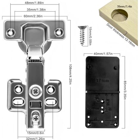 6 Pièces Charniere Porte Placard 35mm, Charniere Porte Cuisine 110 ° avec 36 Vis et Chercheur de Trous Pour Armoires, Dressing Et Cuisine Moderne (1/4)