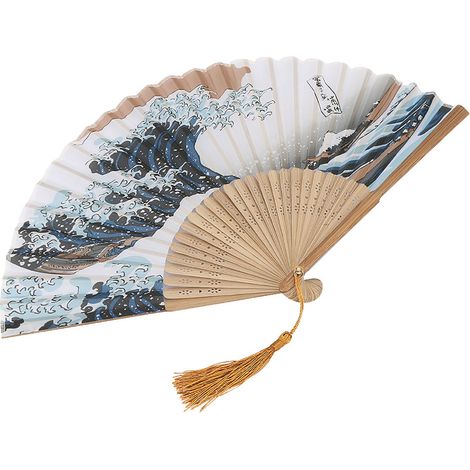 Élégant éventail pliant rétro en bambou à vagues peintes de style japonais, décoration pour la maison ou le bureau (1) (1/5)