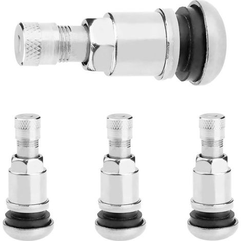 Juego de 4 válvulas metálicas para llantas de aluminio, válvulas de acero plateado para llantas de aluminio, válvula de neumático de coche de 11,3 mm, orificio de válvula universal, válvulas para llan (1/5)