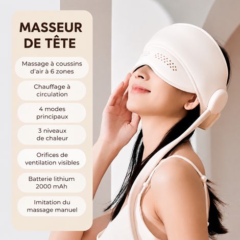 Casque de massage crânien électrique chauffant à coussins d'air blanc crème version chinoise réf 7582 800 g – Livraison gratuite