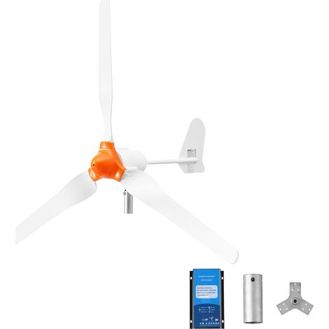 Éolienne 24 V 1200 W Kit Générateur Éolien Contrôleur Éolien-solaire, pour Camping-car, Bateau, Maison, Ferme, Synchrone Triphasé AC à Aimants Permanents Stable, avec 3 Pales, Mât Non Inclus (1/5)
