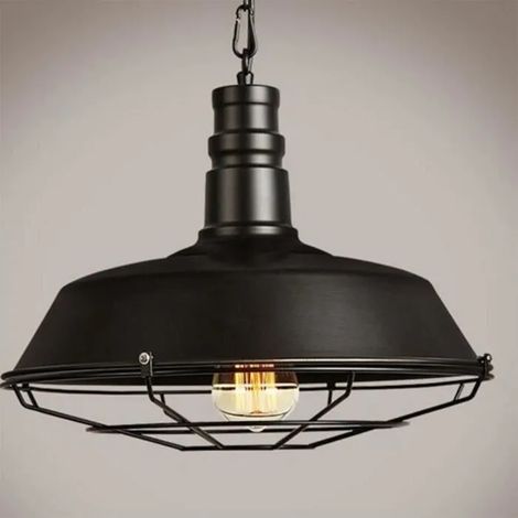E27 Lampe Plafonnier Rétro Industrielle Lustre Suspension Abat-jour en Fer Forge Noir pour Cafe Bar Reatourant (1/4)