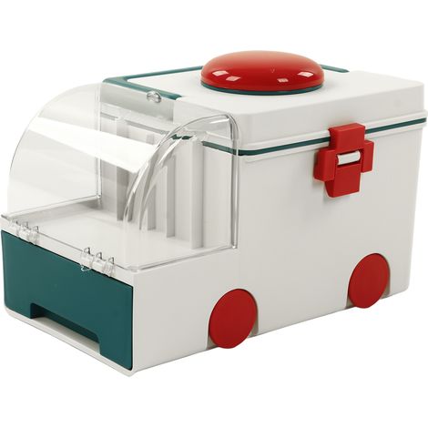 Boîte à Pharmacie Ambulance Mignonne Double Couche Grande Capacité avec Poignée Portable Verte (1/5)