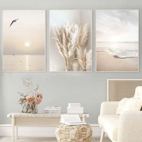 30 x 40 cm,Lot de 3 affiches murales, élégantes, pour salon, chambre, sans cadre photo, motif coucher de soleil et plage (1/4)