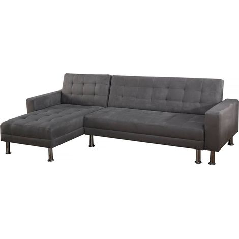 Habitat Et Jardin – Canapé d'angle convertible réversible 4 places – Dimensions 258 x 82/147 x 82 cm – Revêtement polyester – Structure bois d'eucalyptus