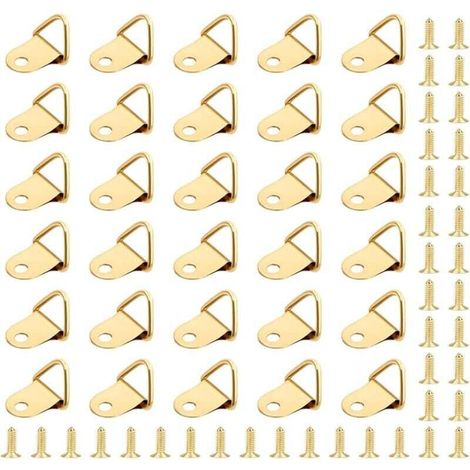 Ganchos para marcos de fotos, colgadores de cuadros, anillos triangulares para marcos de fotos, colgadores de pared con 50 tornillos, para marcos de fotos y decoración de muebles - Crezuo (1/4)