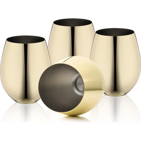 Lot de 4 verres à vin sans pied - Acier inoxydable doré - 532 ml incassables - Idéal extérieur camping piscine - Design élégant et stable (1/5)