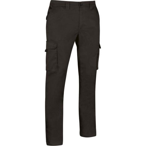 Pantalón de trabajo elástico multibolsillos, en colores neutros, en tejido sarga gruesa mono-elástica VALENTO CHESTNUT XXL Negro