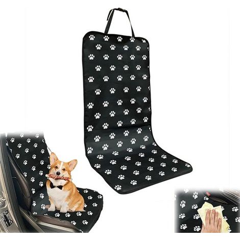 Housse de siège auto pour chien et chat – Coussin de siège passager imperméable et résistant aux griffures avec motif pattes – Housse de protection pliable – 106 × 49 cm – Noir – Protection universell (1/5)