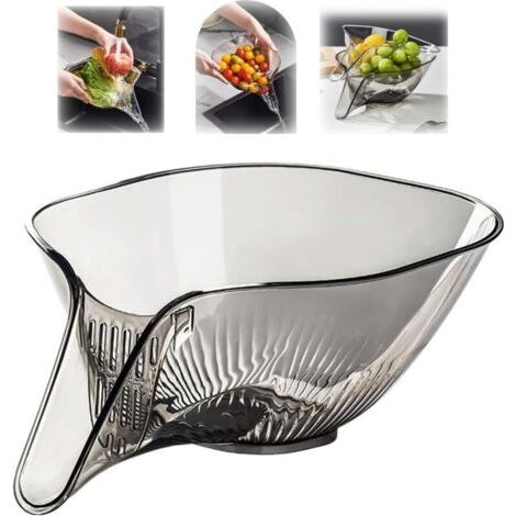 Cesta escurridora multiusos, utensilio de cocina de plástico, cesta escurridora con embudo, apta para verduras, pasta, fruta y ensaladas (gris)