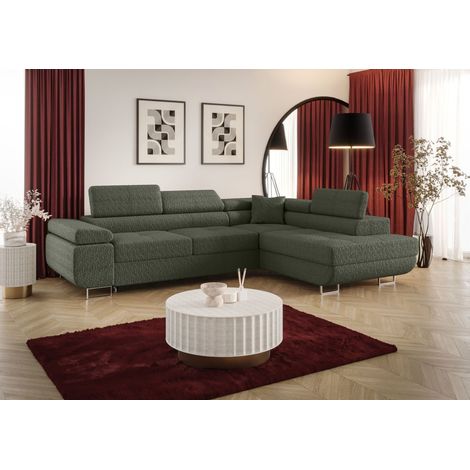 Ecksofa Schlafsofa Sofa MONARO Stoff Quelle Moosgrün Ottomane Rechts (1/3)