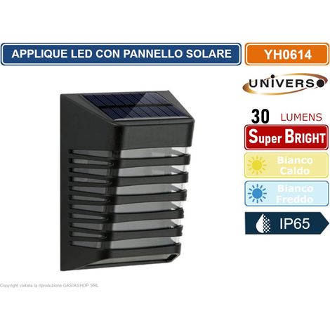 FARETTO APPLIQUE LED DA GIARDINO RICARICABILE 3W CON PANNELLO SOLARE DA ESTERNO IP65 - Colore Luce: Bianco Freddo (1/2)
