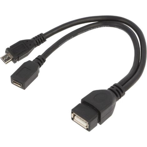 Cable USB 2.0 USB A femelle vers prise USB B micro femelle et USB B micro prise male 0.15m - Noir