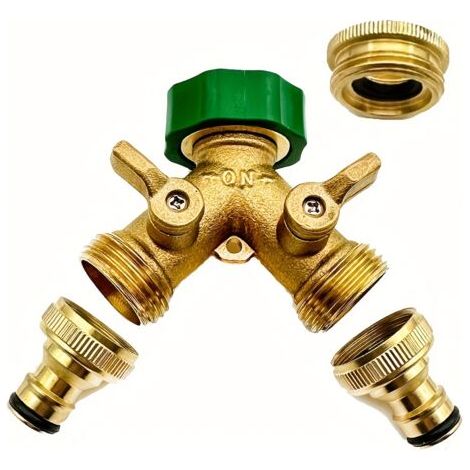 Raccord de Tuyau d’Arrosage G3/4 (Norme Européenne) – Diviseur 1→2 avec Connecteurs Femelles et Adaptateur 1/2"–3/4", Manchon en Caoutchouc (1/5)