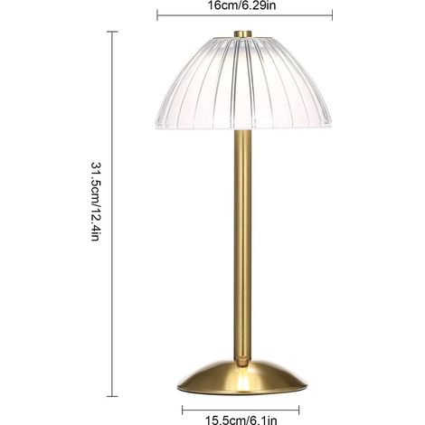 Lampada da tavolo LED portatile - Lampada da tavolo retrò - Lampada da scrivania touch - Lampada wireless ricaricabile in ottone dorato - 3 colori di luce regolabili - Ideale per l'arredamento di casa (1/5)
