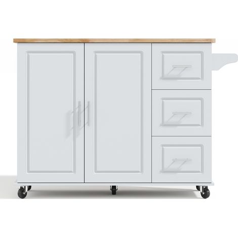 Grand chariot de cuisine mobile L137B43(76)H92cm, plan de travail en chêne, design pliable, meuble multifonctionnel, 3 tiroirs, porte-serviettes, pour cuisine, salle à manger et maison