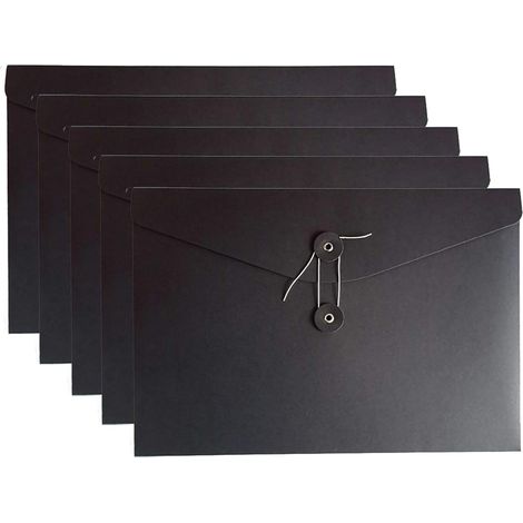 Dossier À Cordons - Format A4 - Enveloppe De Classement Pour Documents - Noir - Lot De 5 (1/5)