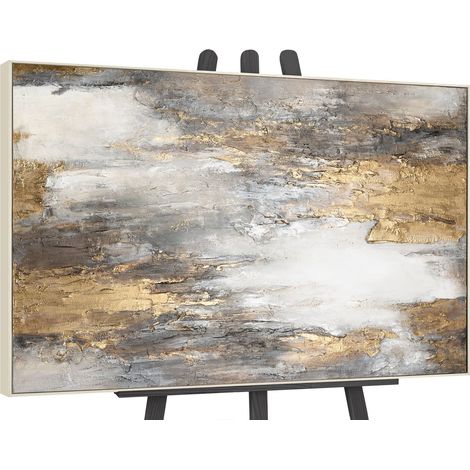 Gemälde Sanfter Zeitfluss II Rahmen Beige 140x100 cm
