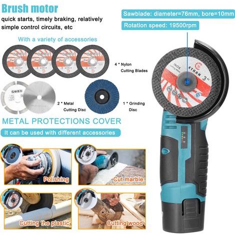 Jeffergarden 12V 19,500 RPM Multifunctional Electric Angle Grinder, Portable Cutting Machine for Cutting and Polishing Tiles, Wood, Stone, and Steel. (1/5)