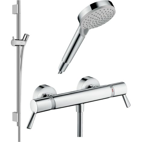 Pack mezclador termostático de ducha HANSGROHE Ecostat Comfort Care + barra UnicaS Puro + flexible + mando cromado Vernis Blend Vario (1/3)