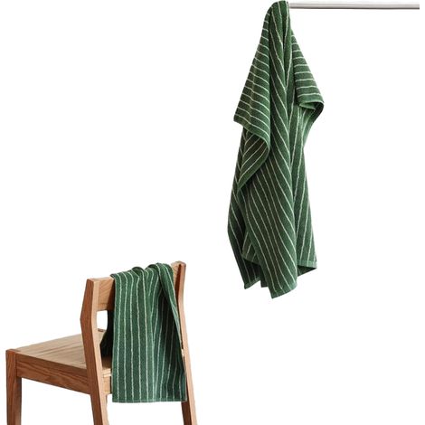 2 serviettes de bain, coton peigné, 70x140 cm et 35x76 cm, rayées, épaisses, ultra-absorbantes, séchage rapide, pour adultes (1/5)
