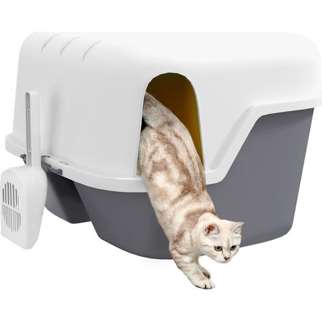 Lettiera per gatti, toilette per gatti con coperchio e paletta, facile da pulire, con chiusura di sicurezza, bianca