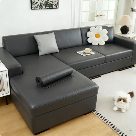 (Gris foncé, 50x300cm) Autocollant en cuir PU imperméable et résistant à l'usure pour rénovation DIY, adapté aux canapés et aux sièges de voiture. (1/4)