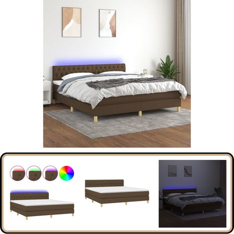 Sommier à lattes de lit matelas et LED Marron foncé 180x200cm - Sommier Tapissier - Lit Plateforme - Lit Avec Rangement - Matelas À Ressorts Ensachés - Éclairage LED (1/5)