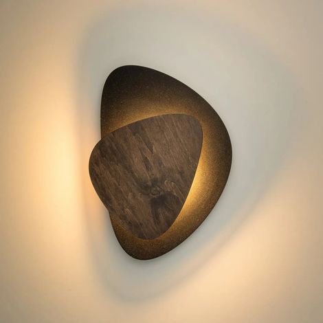 [GEBRAUCHT] B-Ware Wandleuchte Wandlampe Pedra Led Schwarz Holz Stahl Wohnraum Beleuchtung Lampe