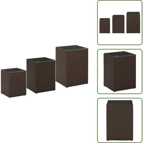 Beistelltische 3 Stk. mit Glasplatten Braun Poly Rattan - Beistelltisch - Wohnzimmer Dekoration - Gartenmöbel - Outdoor Möbel - Esszimmertisch (1/5)