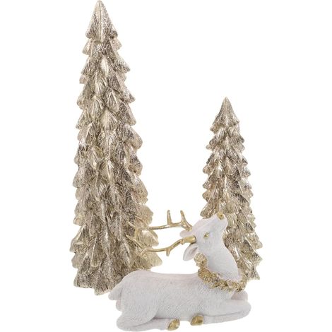 Set Décor de Noël Miniature Résine Figurines Sapin et Cerf Argentés pour Table Ornements Festifs de Bureau et Cheminée Décoration de Fête Compacte et Élégante (1/5)