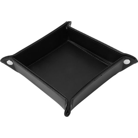 Plateau de bureau pliable en cuir PU pour dés, clés, monnaie, montres et autres petits objets (noir) (1/5)
