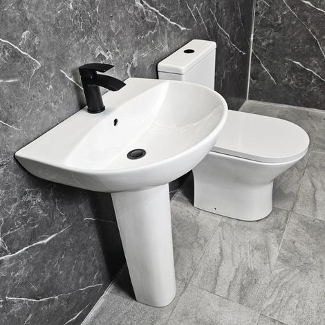 Bathroom Suite Black Hinges and Flush Button Melissa Open Toilet and Basin, Without Tap (1/5)