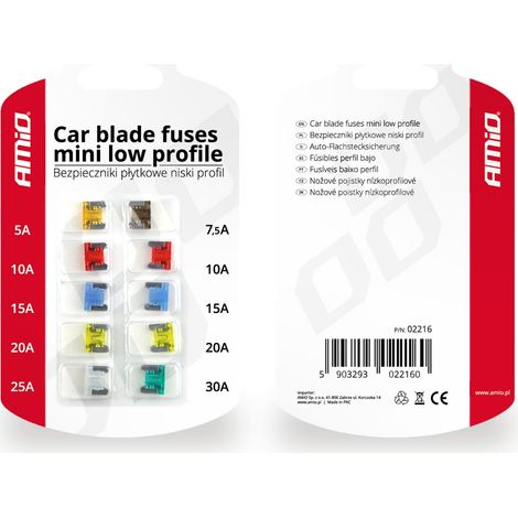 Fusibles de lámina de perfil bajo para automóvil, juego de 10 unidades amio-02216