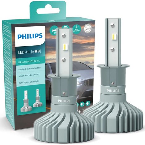 2X AMPOULES H3 LED ULTINON PRO5100 PHILIPS 5800K +180% 11336U51X2 (1/4)