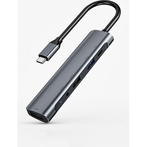 Hub USB C - 5 En 1 - Port Ethernet RJ45 - USB 3.0 - 2x USB 2.0 - Entrée Audio 3,5 mm - Charge PD 60 W - Pour Ordinateur Portable Tablette (1/5)