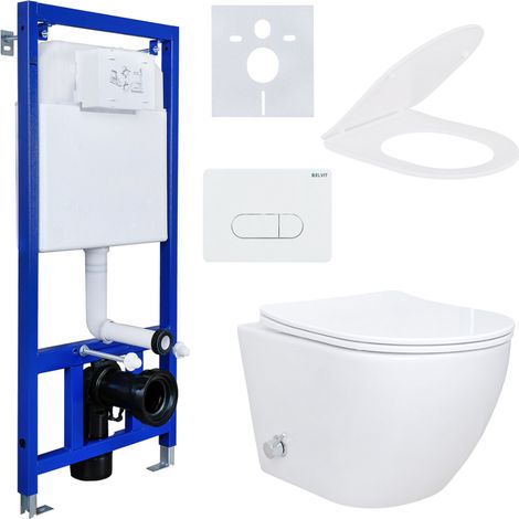 Spülrandloses Hänge Dusch WC Komplettset mit Taharet Kalt/-Warmwasserarmatur Softclose Sitz Drückerplatte Vorwandelement Spülrandloses Hänge Dusch WC Komplettset mit Taharet Kalt/-Warmwasserarmatur So (1/5)