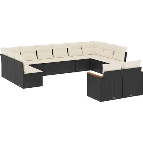 Salon de jardin 12 pcs avec coussins noir résine tressée (1/5)